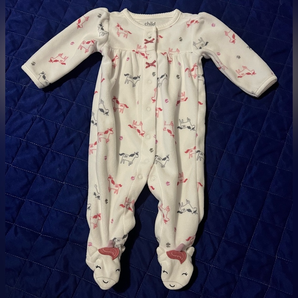 Carters Child Of Mine Footed Flannel Sleeper 0-3 Months Unicorns EUC
